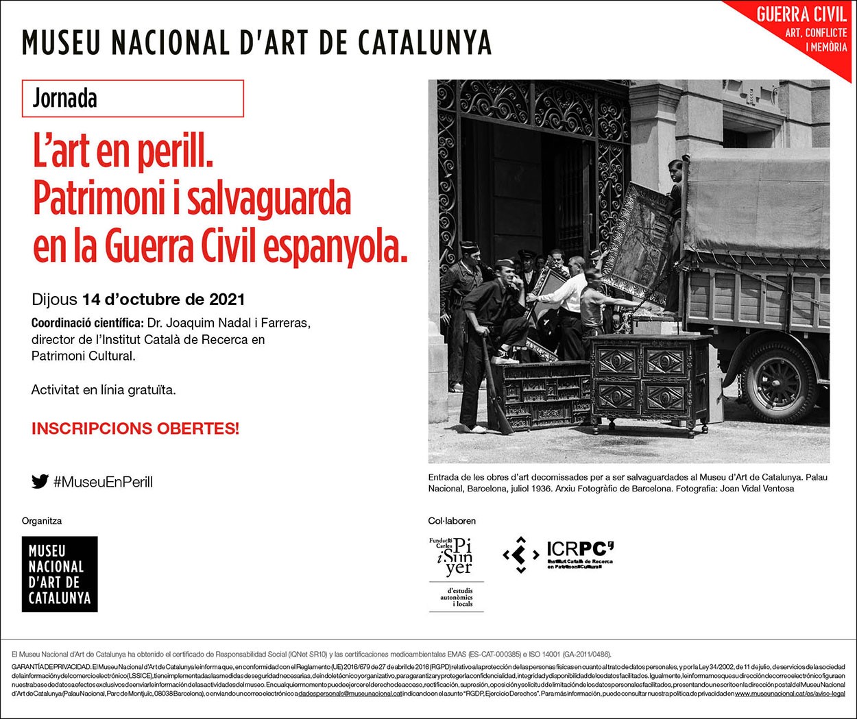 Jornada. L'art en perill. Patrimoni i Salvaguarda en la guerra civil espanyola.